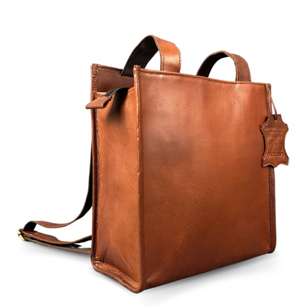 Madosh Genuine Leather 2-in-1 Brown Medium Backpack tote handbag easily convertible dual design purse